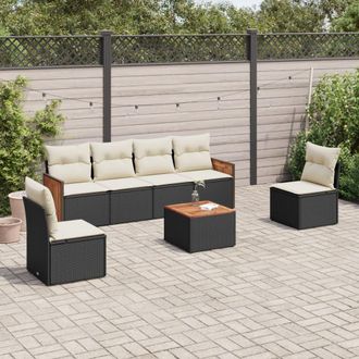 vidaXL Set De Comedor De Jard&iacute;n 7 Pzas Y Cojines Rat&aacute;n Sint&eacute;tico Negro Vidaxl