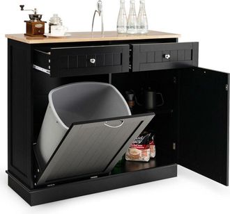 Costway Costway - Carrito De Cocina, Armario De Basculante Con Soporte Para Un Contenedor De Basura, Encimera De Madera De Caucho, 2 Cajones, Estante Ajustabl