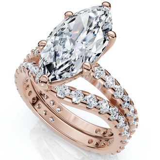 Pompeii3 Certified 4 1/2Ct Marquise Diamond Wedding Engagement Ring Set 14k Gold Lab Grow