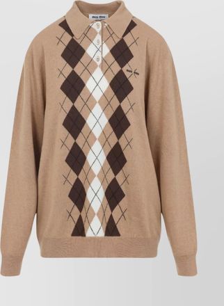 Miu Miu argyle pattern cashmere polo pullover