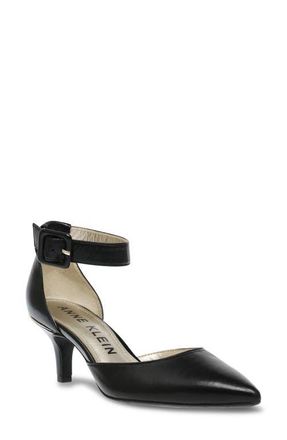 Anne Klein Fabulist Ankle Strap Pump in Black Leather at Nordstrom, Size 5.5