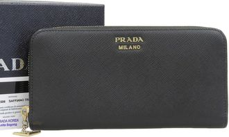 Prada Black Leather Long Wallet (Bi-Fold) (Pre-Owned)