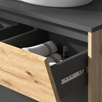 Vicco Mueble Bajo Lavabo Edelin, Antracita/artisan, 80 X 50 Cm Con 2 Cajones, Vicco