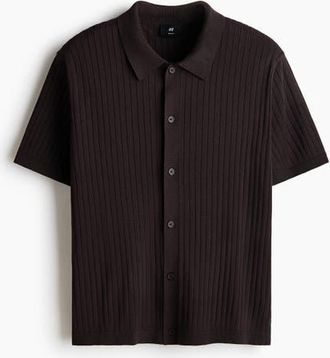 H&M Regular Fit Rib-knit Shirt in Dark Brown at Nordstrom, Size Xx-Large