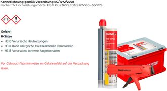Fischer 12x Mortero De Alto Rendimiento Fis V Plus 360 S / Dms Hwk G - 560029