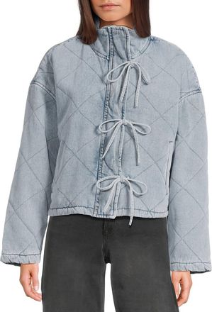 Blu Pepper Quilted Jacket With Ties In Light Denim