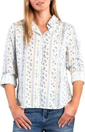 BILLY T Cotton Blend Button-Up Shirt in Blue Floral Wallpaper at Nordstrom, Size X-Small