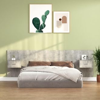vidaXL Cabecero De Cama Y Mesitas Madera Contrachapada Gris Hormig&oacute;n Vidaxl