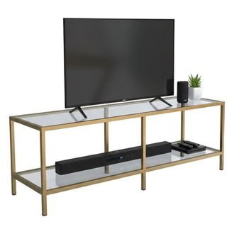 Dmora Dmora - Mueble De Televisi&oacute;n Electra, Aparador De Sal&oacute;n, Mueble Bajo Para Tv, Base De Pared Equipada, 130x40h45 Cm, Oro, Con Embalaje Reforzado