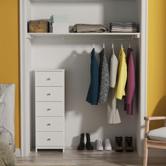 Lewis's Yarmouth 5 Drawer Bedside Cabinet in White & White Matt - Ready Assembled - Lewiss Home | TJ Hughes