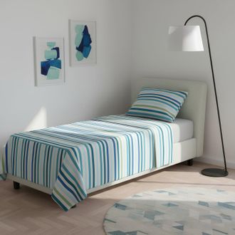 KASANOVA Completo letto 1 piazza poli stampa righe azzurro