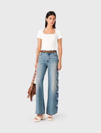 Maje Floral Embroidered Wide-leg Jeans - Blue - Maje