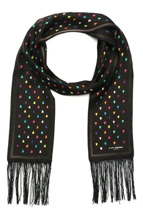 Kurt Geiger Rainbow Heart Print Party Fringe Silk Scarf in Classic Rainbow at Nordstrom