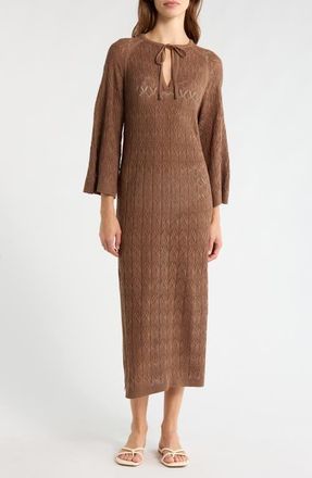 Elan Pointelle Cover-Up Midi Sweater Dress in Brown at Nordstrom, Size X-Large