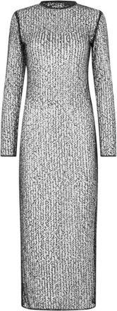 Sams&oslash;e & Sams&oslash;e Sequin Embroidered Mesh Midi Dress - Dames - Casual kleedjes - Grijs - XS - Polyester - Kleedjes