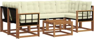 vidaXL Conjunto De Sof&aacute;s De Exterior 7 Uds. Natural Y Crema Vidaxl