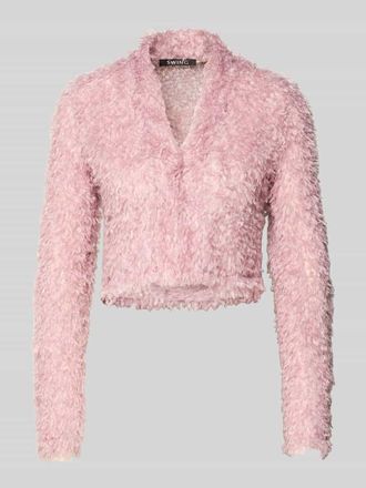 Swing Cropped Jacke aus Effektgarn mit V-Ausschnitt in Hellrosa, Gr&ouml;&szlig;e XL