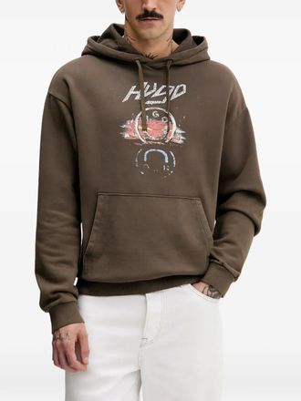 HUGO BOSS graphic-print hoodie - Brown