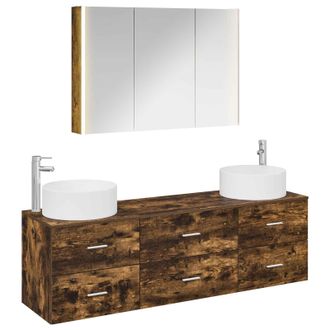 vidaXL Juego De Muebles De Ba&ntilde;o 4 Uds. Roble Ahumado Vidaxl