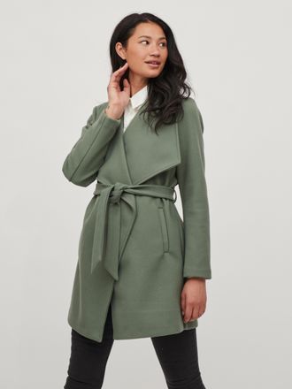 Vila Kurzmantel VILA VICOOLEY COLLAR BELT COAT - NOOS, Damen, Gr. 36, gr&uuml;n (laurel wreath), Web, Obermaterial: 100% Polyester, unifarben, regular fit knief