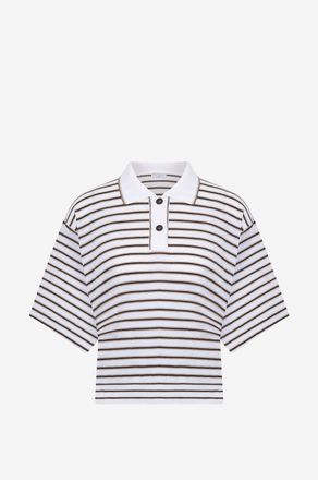 Brunello Cucinelli Strick-Polohemd aus Wolle und Kaschmir Sparkling Stripe