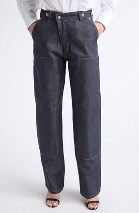 Victoria Beckham Asymmetric Panelled Wide Leg Jeans in Indigo at Nordstrom, Size 27