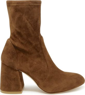 Stuart Weitzman E Suede Flareblock 85 Stretch Bootie