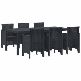 Berkfield Home 7 Piece Garden Dining Set Anthracite Poly Rattan in Charcoal