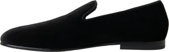 Dolce & Gabbana Mens Black Velvet Loafers Formal Shoes Cotton