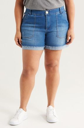 Wit & Wisdom Cuffed Denim Shorts in Mid Blue Vintage at Nordstrom, Size 24W