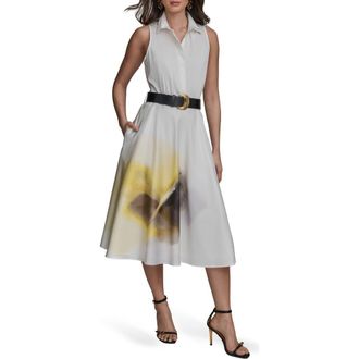 DKNY Print Belted Maxi Shirtdress in White Panna Cotta at Nordstrom, Size 10