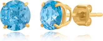 MAX + STONE 10k Yellow or White Gold 6mm Round Checkerboard Cut Gemstone Stud Earrings