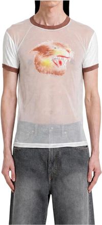 KAPITAL Sheer Jersey x 20/- Jersey Ringer T (Anger Leopard) - Heren - T-shirts - Wit - S - Katoen - Tops