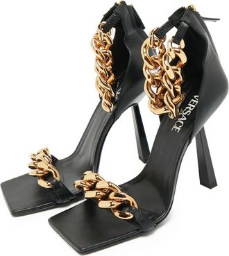 Versace Sandali in pelle con catena - Nero