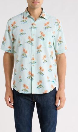 Tommy Bahama Nova Wave Island Hop Short Sleeve Seersucker Button-Up Shirt in Pale Opal at Nordstrom, Size Xxx-Large