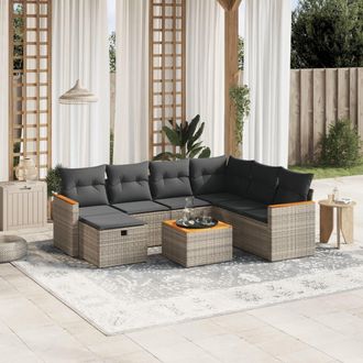 vidaXL Vidaxl - Set De Sof&aacute;s De Jard&iacute;n 8 Pzas Y Cojines Rat&aacute;n Sint&eacute;tico Gris