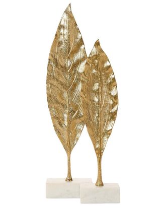Tozai Home Home Set Of 2 Leaf Sculptures On Marble Base