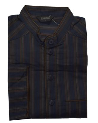 GrigioPerla Mens Striped Cotton Pajama Top In Navy/brown