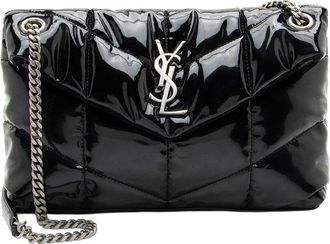 Saint Laurent Black Patent Leather Monogram Puffer Loulou Small Shoulder Bag (Authentic Pre-Loved)
