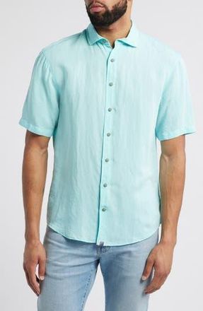 Johnnie-O Gianna Hangin Out Short Sleeve Linen & Lyocell Button-Up Shirt in Tarpon at Nordstrom Rack, Size Xx-Large