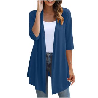 Generic KUIH Cardigans for Women UK Loose Lightweight 3/4 Sleeve Open Front Cardigans Casual Summer Jacket Ladies V Neck Waterfall Cardigan Sweater Cotton Out