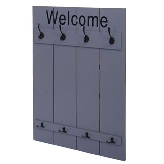 Hhg Hhg - Nunca Usado] Perchero De Pared 921 Welcome, Armario Perchero, Aspecto Shabby Vintage, 91x60cm, Gris-azul
