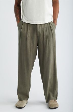 Obey Foster Pleated Linen Blend Pants in Smokey Olive at Nordstrom, Size 30