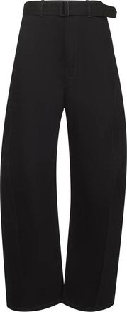 Christophe Lemaire Zwarte katoenen broek met riem - Dames - Straight fit broeken - Zwart - M - Katoen - Broeken