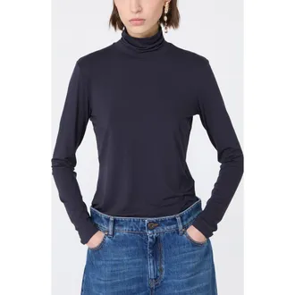 Max Mara Turtleneck Jersey Top in Navy at Nordstrom, Size X-Large