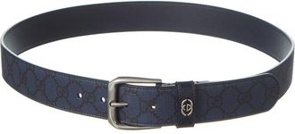 Gucci Interlocking G Detail Gg Supreme Canvas & Leather Belt