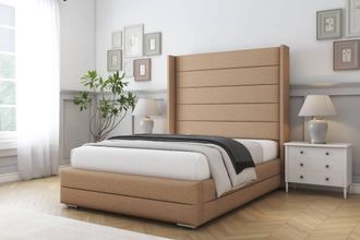 Comfort Beds Milano Dumfries Bed Frame - 50 Upholstered Wingback Headboard in Light Brown | Size: Single