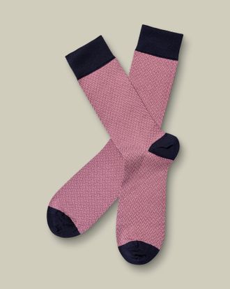 CHARLES TYRWHITT Herringbone Socks - Dark Pink Size 10.5-13 by Charles Tyrwhitt