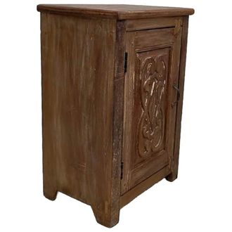 Wanderlust Deco Mesita de noche de madera acabado artesanal marr&oacute;n 50x35x73 cm