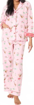 PJ Salvage Tini Time Drink Print 3-Piece Flannel Pajama Set In Pink